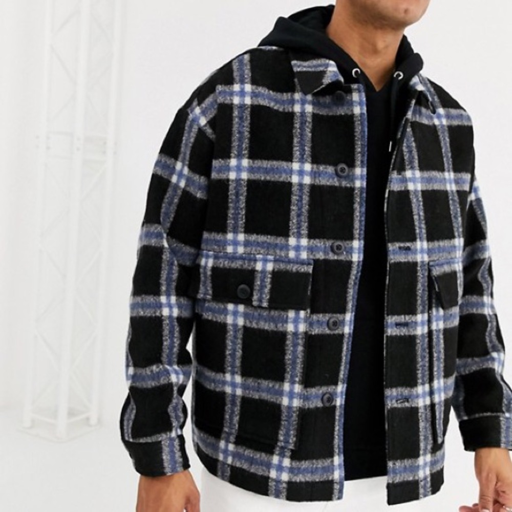 faux wool jacket in blue check